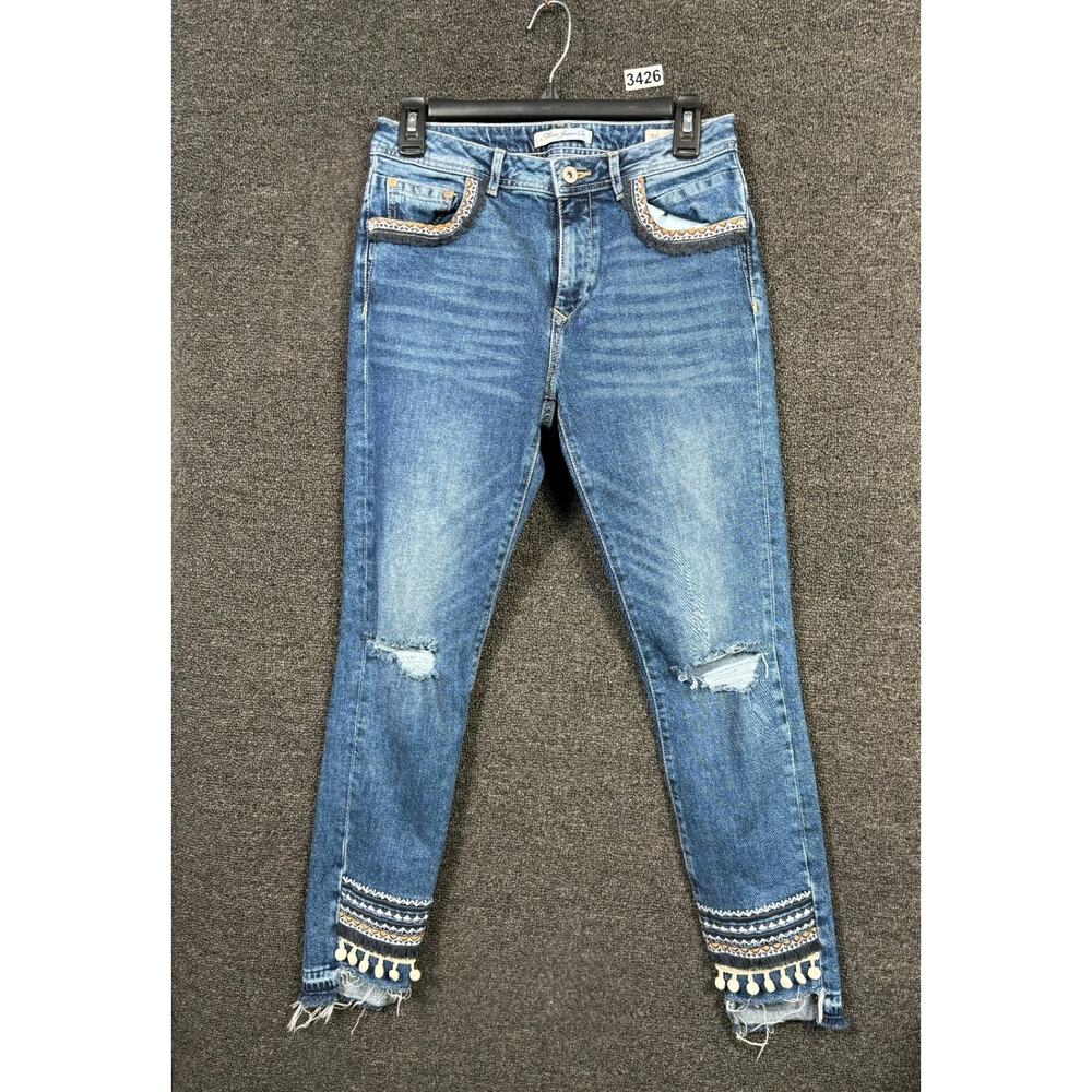 Mavi Blue Distressed  Jeans with Embroidered Hem